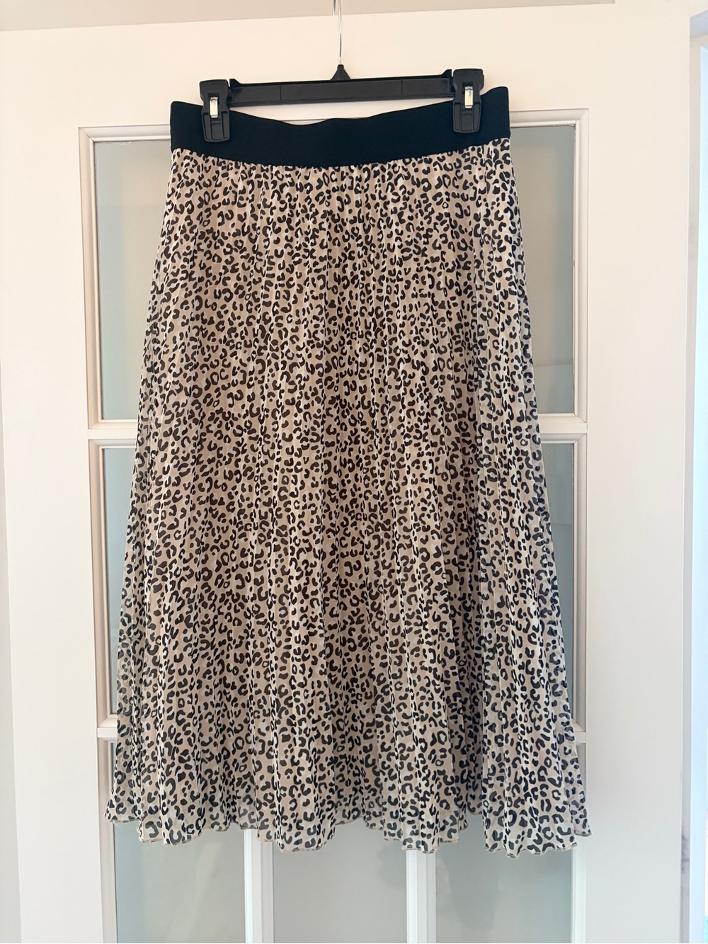 DKNY Leopard-Print A-Line Skirt in Cream & Black